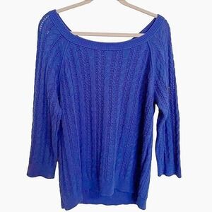 AMERICAN EAGLE OUTFITTERS CABLE KNIT SWEATER SIZE LARGE BOAT‎ NECK ROYAL BLUE